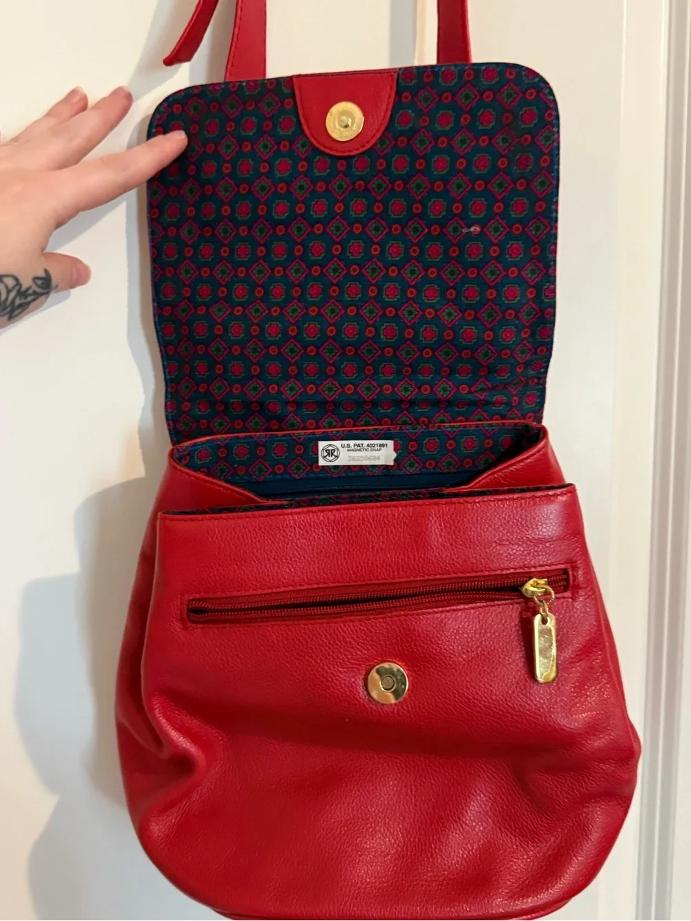 Liz Claiborne Red Leather Shoulder Bag with Gold-Tone Emblem